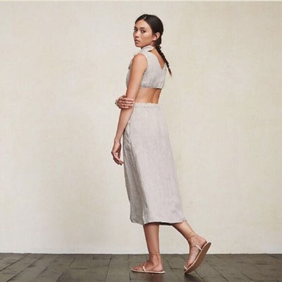 NWT Reformation Gisela Midi White Pink Dress Stripes Linen Size 2 - Picture 5 of 10